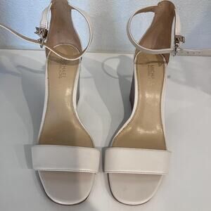 MICHAEL KORS Women’s Fiona Wood Wedge Open Toe Sandals Ankle Strap, Cream